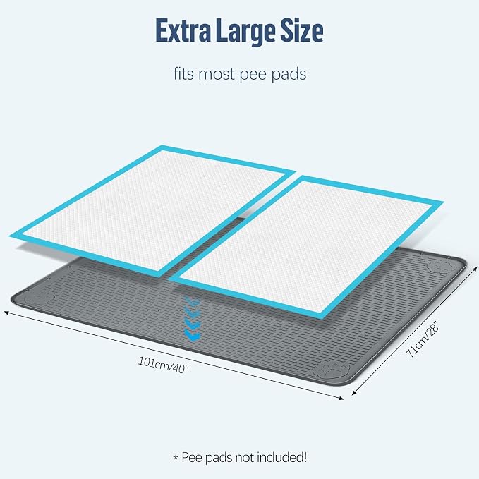 Pee Pad Holder for Dogs 40''x28'' Silicone Puppy Pee Pad Tray, Dark Grey | Extra Large Dog Potty Tray Leak-Proof, High Edge, No Spill Training Pads for Floor Protection, No Pee Pads