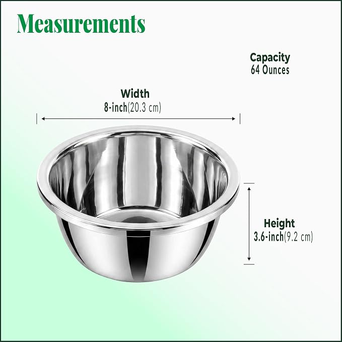 Dog Bowl, Stainless Steel for Mid-Large Breeds, 8 x 3.6in, 64-oz Capacity | 8-inch Diameter, Replacement Food Feeder Bowl, Clean Stainless, SUS 304