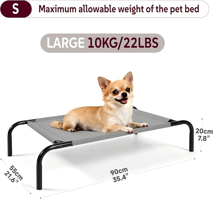 Elevated Dog Bed with Breathable Mesh Fabric, Raised Pet Cot with Airflow and Support, Durable and Easy to Clean (Grey, Small)