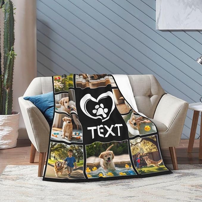 Nxwdwqa Personalized Dog Blanket Throws with Photos, Custom Pet Blanket, Dog Gifts for Pet Lovers, Customized Puppy Blanket for Adult Kid Birthday Christmas Fathers Mothers Valentines Gift