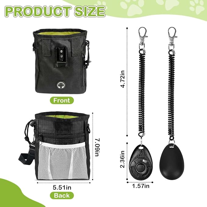 JIURUN 3-in-1 Dog Treat Pouch for Training, Hands-Free Dog Training Treat Bag with Clicker & Poop Bag Dispenser, Adjustable Waist Pack with Belt Loop Clip for Dog Walk, Park, Outdoor Essentials