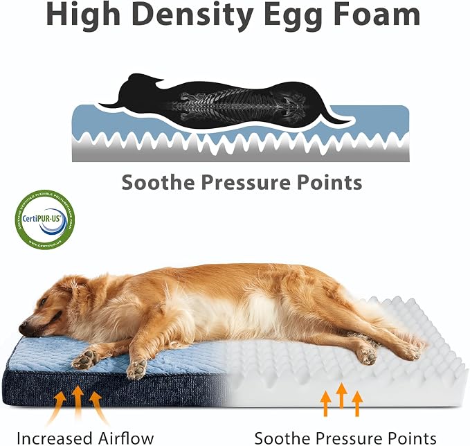 JOEJOY Orthopedic Dog Bed for Small Dogs, Washable Dog Crate Bed Small Sized with Removable Cover, Egg Memory Foam Pet Beds, Blue, 23"x17"