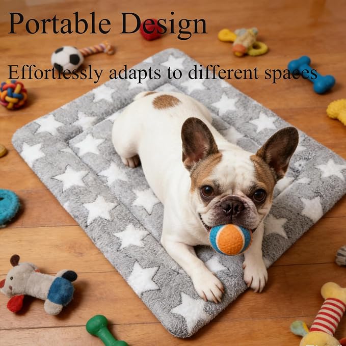 Dog Bed mat Machine-Washable Dog cage mat Gray Star（30x20x1.5in） | Soft reversible design with non-slip bottom, machine washable, lightweight, ideal for crates, travel, and home