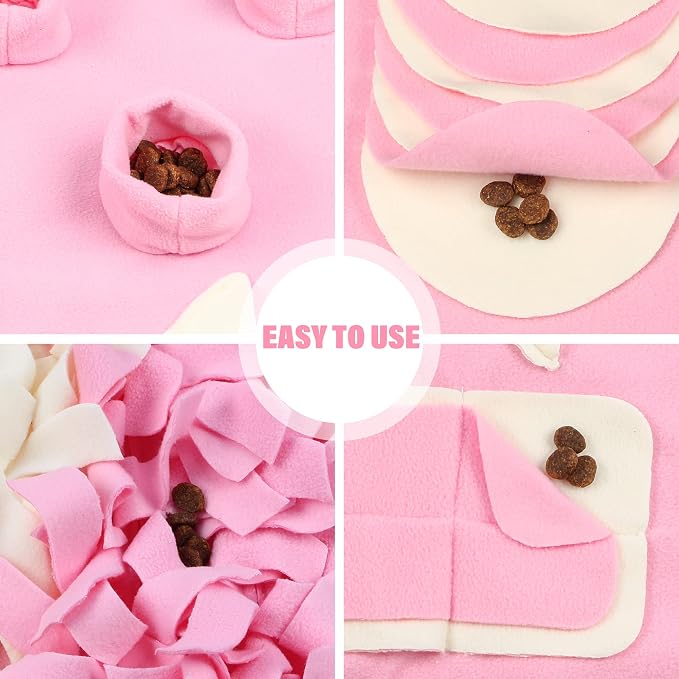 Snuffle Mat for Dogs: Slow Food Interactive Experience - 7 Enrichment Foraging Games for Large Dog Owners Needing to Burn Pet Energy - Washable 1000 Times - 38x38 inch - Pink