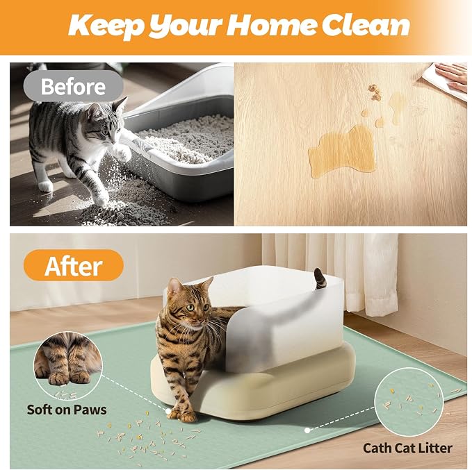 Cat Litter Mat for Litter Box 51"x25.6" Extra Large Silicone Mat, Green | Waterproof Non-Slip Litter Box Mat with Raised Edges, Cat Litter Trapping Mat for Pet, Cat Litter Rug for Floor