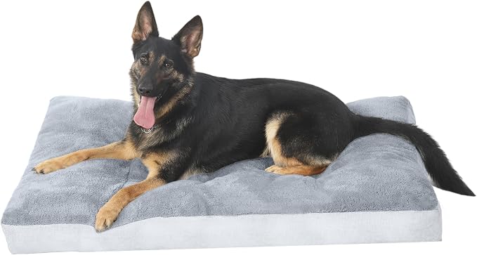 NUPIDA Washable Dog Bed for Large Sized Dog, Crate Bed Plush Pet Kennel Pad with Non-Slip Bottom, Pet Sleeping Mat, 35x23 Inch, Light Gray