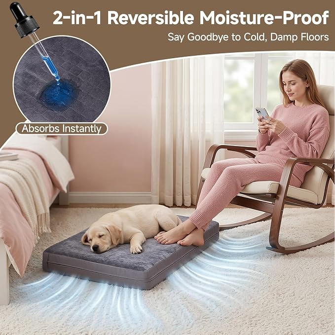 XL Waterproof Dog Bed for Crate, Washable Reversible Kennel Pads, 41x27 | Kennel Pet Bed for Medium Large Dogs with Removable Cover, Waterproof, Wipeable, Anti-Slip, Outdoor, Dark Grey