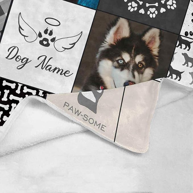 D-Story Custom Blanket Pet Loss Sympathy Throw Blanket Pet Memorial Dog Cat Remembrance Gift Personalized Blankets with Photo & Name Pets Memorial Gifts