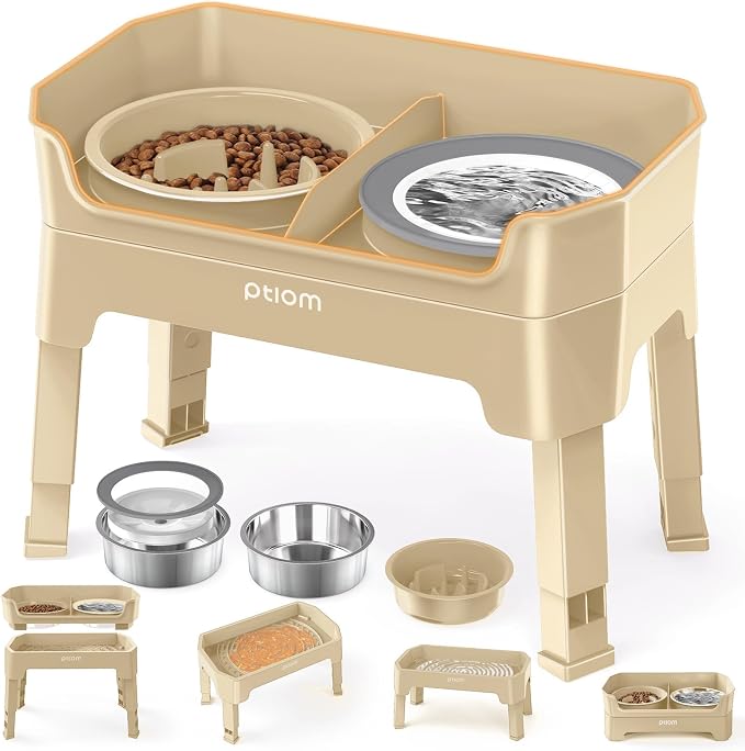 4-in-1 Elevated Dog Bowls with Adjustable Stand, Slow Feeder & Water Bowls