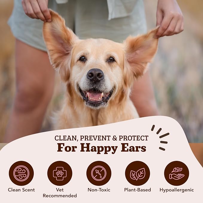 Natural Dog Company Ear Wipes for Dogs – Gentle Ear Cleaning Wipes for Wax, Odor & Itchy Ears, Soothing Cleaner with Aloe & Witch Hazel for Daily Care, 50 Count