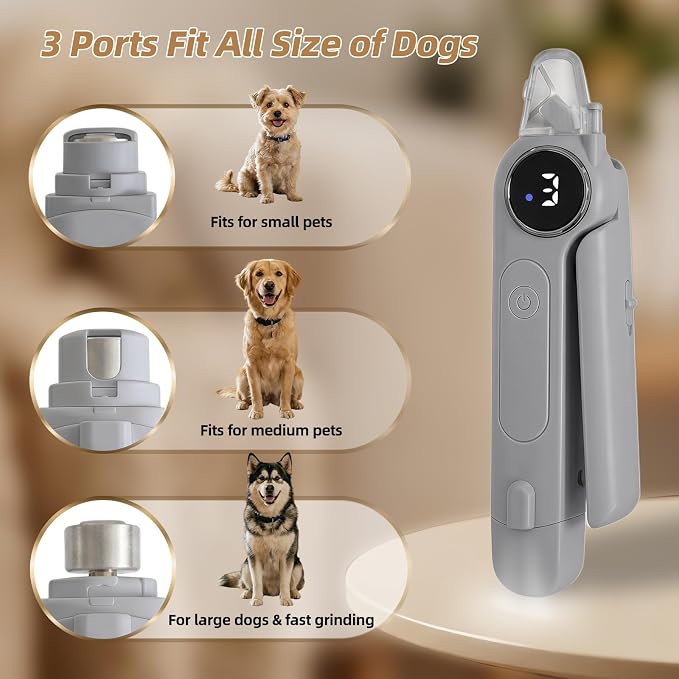 2-in-1 Quiet Electric Pet Nail Clipper & Grinder with Light for Dogs Cats | 3-Speed Grinding, Nail Catcher, Safety Guard, Low-Noise Motor, USB Rechargeable Design for Stress-Free Home Grooming