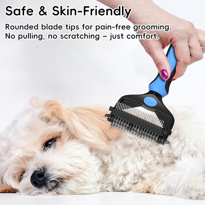 3-in-1 Professional Pet Grooming Brush for Dogs & Cats – Dematting Comb, Undercoat Rake & Deshedding Tool for Long & Short Hair, Heavy Shedding & Matted Fur (Blue)