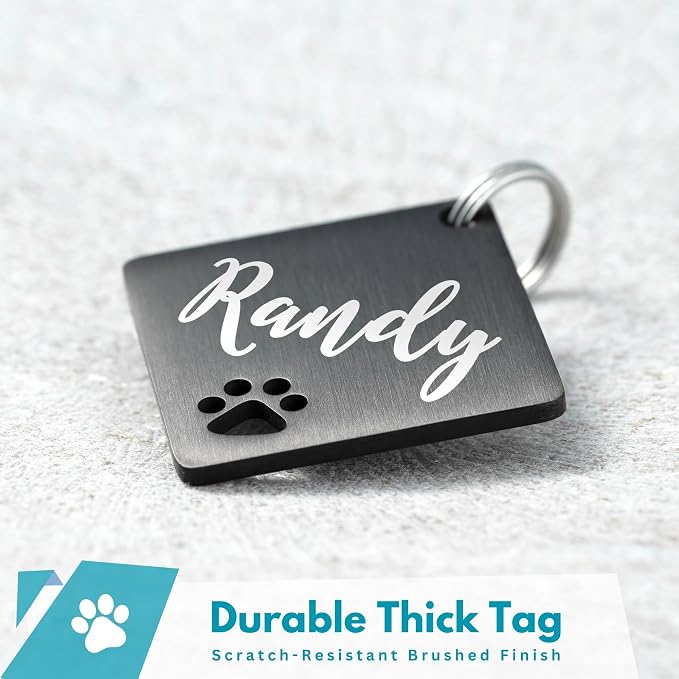 Ultra Joys Dog Tags Personalized for Pets - Hollow Paw Custom Pet ID Tag - Engraved Dog Tag for Small, Large Dogs - Large Diamond in Black