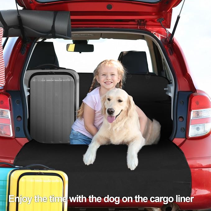 F-color SUV Cargo Liner for Dogs - Waterproof Pet Cargo Liner, Comfort Dog Cargo Cover with Bumper Flap Protector, Scratchproof for Large SUVs Sedans Trunks Vans, Black