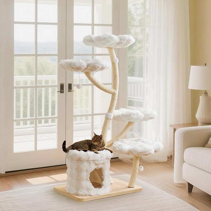 Modern Cat Tree 62" Tall, Cat Tower for Multiple Small Large Cats with Scratching Post, Multi-Level Luxury Aesthetic Cat Condo