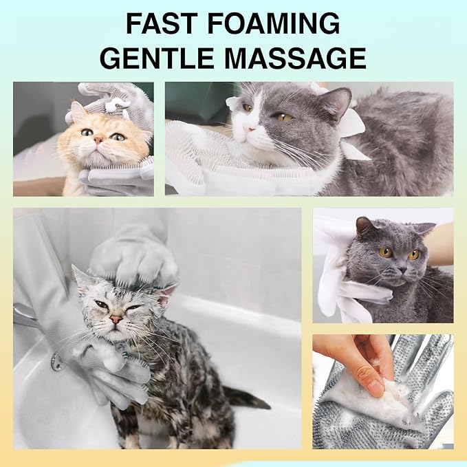 Pet Grooming Gloves, 5-Finger Silicone Dog Bath Scrubber with High-Density Teeth, Reusable Washing Massage Gloves for Dogs & Cats（Grey）