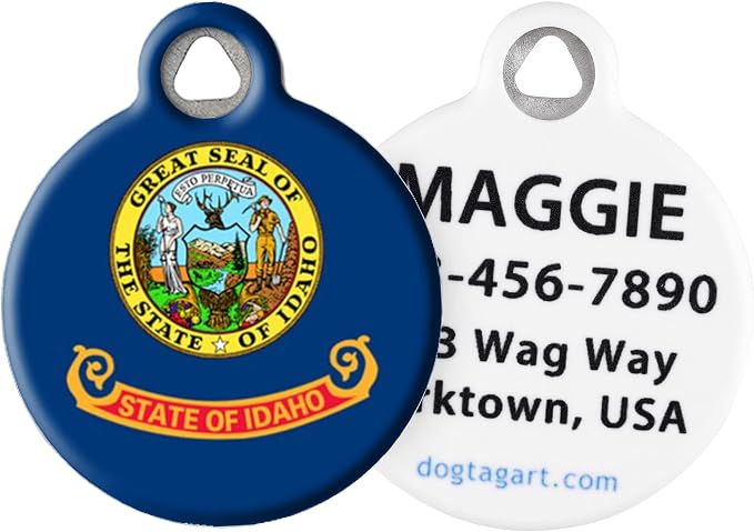 Personalized United States Flags Pet ID Tags for Dogs and Cats, Idaho Flag, Small