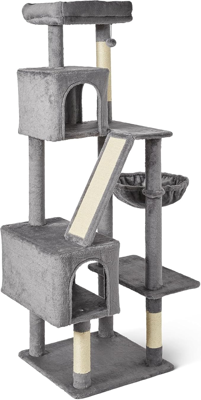 Amazon Basics Indoor Cat & Kittens Multi-Level Climbing Activity Tower with Scratching Posts, FSC Certified, 60.1" (152.7cm) H, Grey