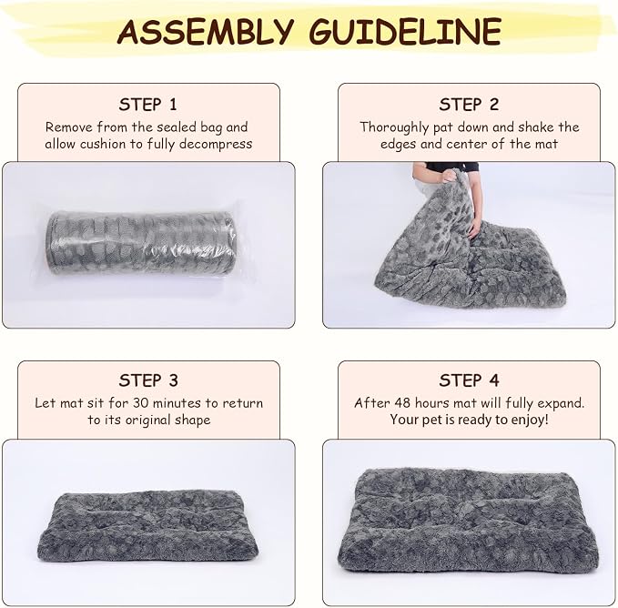 Washable Dog Bed for Small to Large Dogs, Calming Anti Anxiety Medium Dog Bed, Deluxe Plush Faux Fur Crate Beds, Comfy Fluffy Kennel Pad Pet Mat with Non-Slip Bottom, 36"x27", Dark Grey
