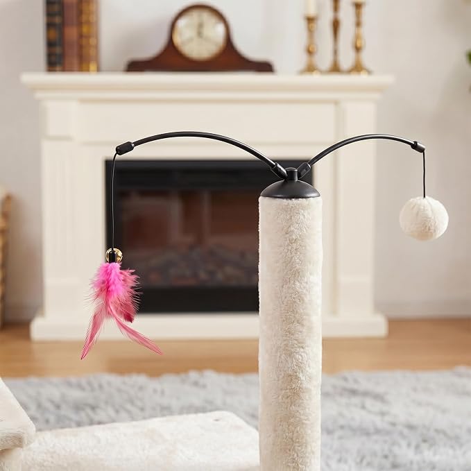 YUNIQUE Multi-Functional Cat Tree Tower, Big Cat Condo with Scratching Board, Rotating Toy & Deep Hammock, Luxury Perch Kitty Furniture for Indoor Cats (White)