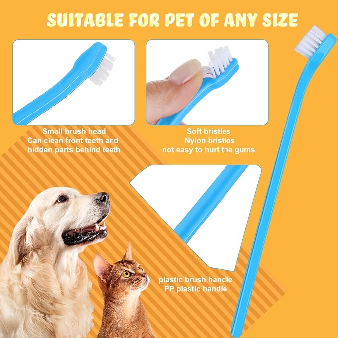 Tioncy 100 Pcs Small Dog Toothbrush Bulk Pack Long Handle Pet Toothbrushes with Soft Bristles, Dental Care Teeth Cleaning Kit for Small Breed Dogs, Cats, and Puppies (7 Colors)