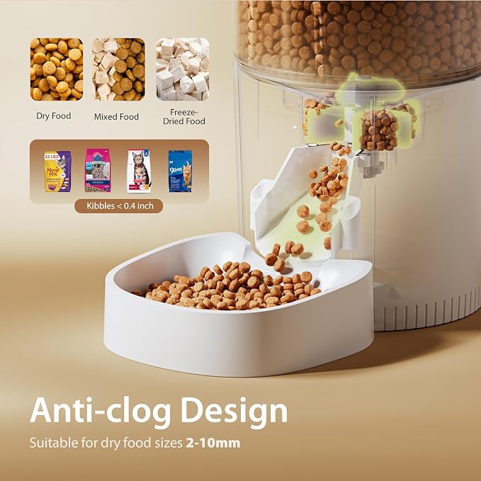 IMIPAW Automatic Cat Feeders, Timed Cat Dry Food Dispenser with Desiccant Bag, Dual Power Supply, Programmable Portion Size, 6 Meals, 20 Portions Per Day, Auto Pet Feeder for Cats and Small Dog, White