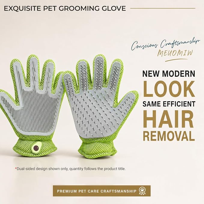 MEUOMIW - Pet Grooming Glove & Hair Remover - Deshedding Brush for Shedding Control - Gentle Massage Mitt for Dogs & Cats with Long and Short Fur - Ideal for Bathing and Grooming (one piece)