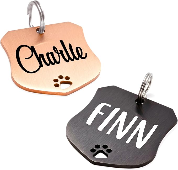 Ultra Joys Dog Tags Personalized for Pets - Hollow Paw Custom Pet ID Tag - Engraved Dog Tag for Small, Large Dogs - Large Badge in Black