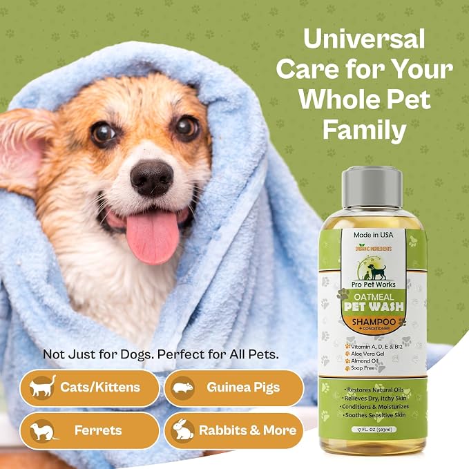 Oatmeal Dog Shampoo and Conditioner for Allergies, Itching and Sensitive Skin - Smelly, Itchy Pet Cleaning Supplies - Puppy Wash, Anti Itch and Dandruff, All Natural Formula - with Omega 3's
