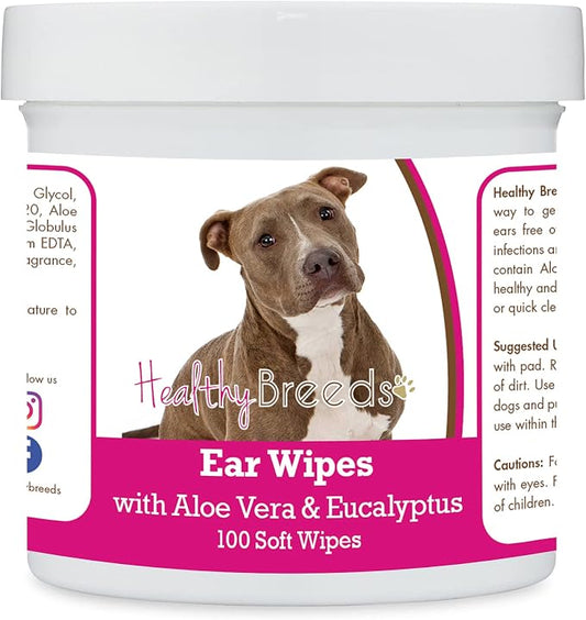 Healthy Breeds Pit Bull, Brindle, Ear Cleaning Wipes with Aloe & Eucalyptus for Dogs 100 Count