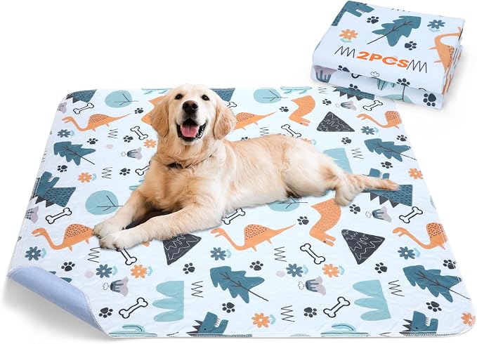 FURTIME Washable Pee Pads for Dogs, Super Absorbent, 2 Pack 36"x41" Blue | Reusable Dog Training Pads, 100% Waterproof Non-Slip Pee Pads Whelping Pads Dog Playpen Indoor Dog Cage Pads Dog Mat