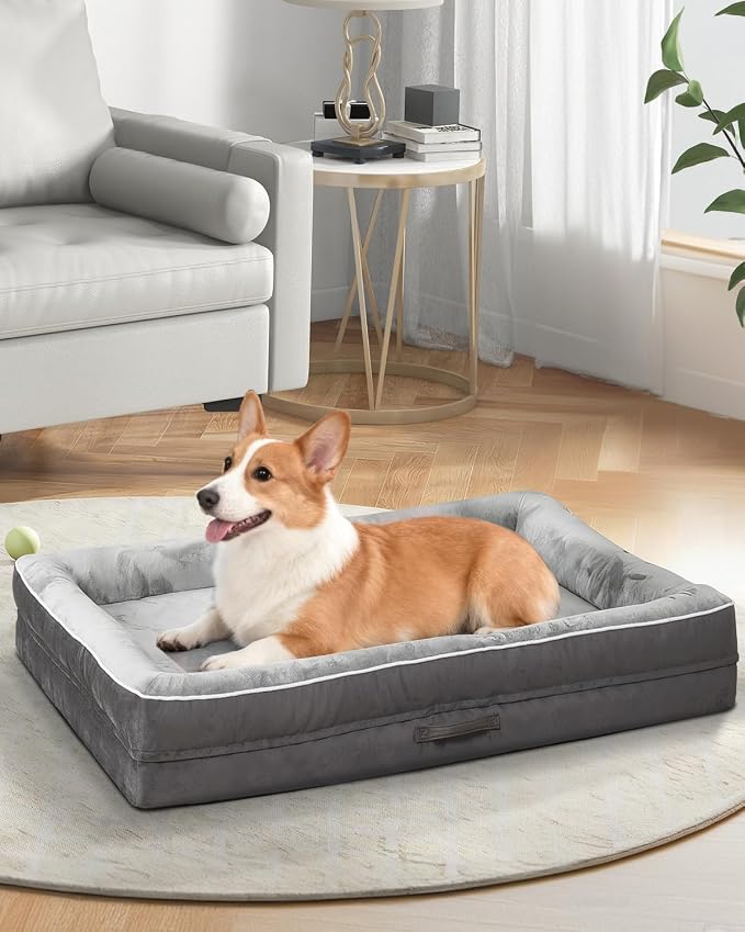 Upvilla Large Orthopedic Dog Bed, Four-Sided Cushioned Egg-Shaped Foam Dog Sofa, Waterproof Removable Cover, Pet Sofa Bed with Non-Slip Base, Larg Dog Bed,Gray