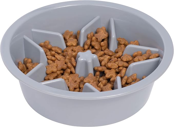 Leash Boss Slow Feeder Dog Bowls (1.5 Cup) Puzzle Dog Food Bowl with Feeder Holes, Fits into Elevated Pet Feeders, Slow Eating for Large, Medium & Small Sized Breeds - Gray
