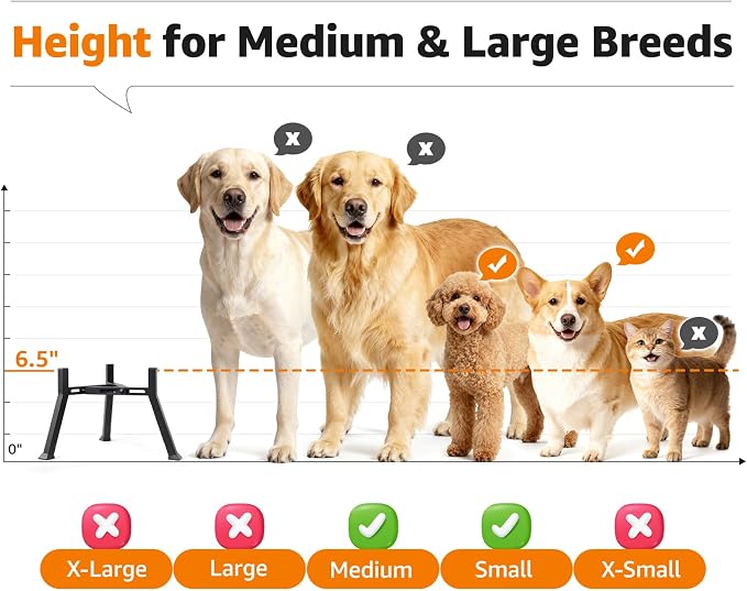 LOOBANI Elevated Dog Bowl Stand Adjustable 5.9"-8.7" Width for Seniors Dogs | for Senior & Arthritic Dogs, Reduces Neck Strain, Non-Slip Rubber Feet, Rust-Proof Stand, Easy Clean