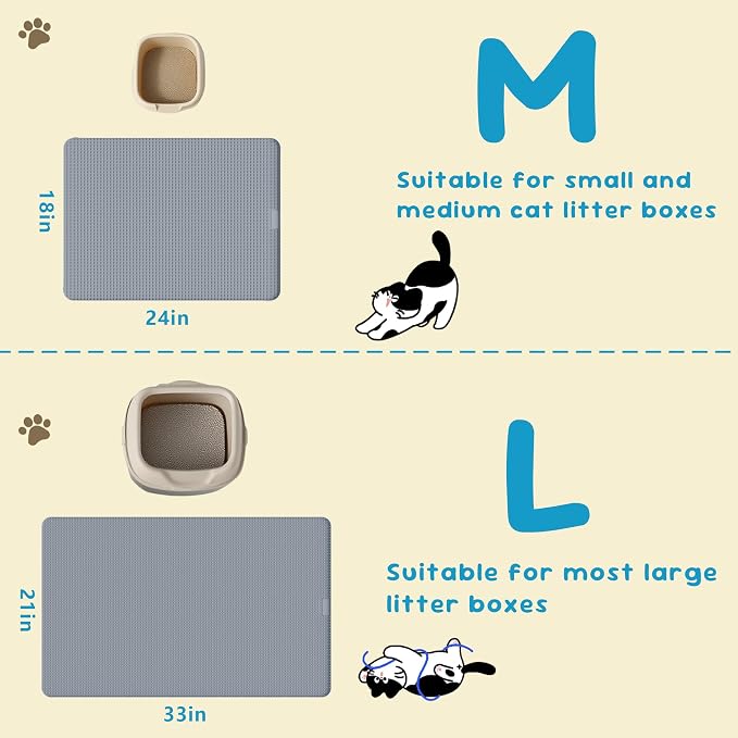 Cat Litter Mat, Silicone Litter Trapping Mat - Removal/Waterproof/Urine Proof, Cat Massage Mat (24" X 18"), Litter Box Mat - Keep the Floor Clean Grey