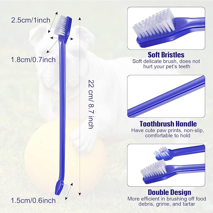 100 Pcs Dog Toothbrush Kit, Dual Head Bulk Pet Dental Supplies, Soft Bristle Long Handle Toothbrush for Adult Dogs, Oral Hygiene Teeth Cleaning Set for Most Pets, Small Medium Large Dogs and Cats