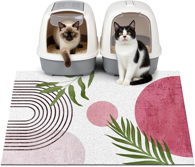 Cat Litter Mat Litter Trapping Mat, 33"x22" Waterproof Urine Proof Litter Box Mat Catcher Mat Non-Slip Washable for Kitty Kitten, Pink