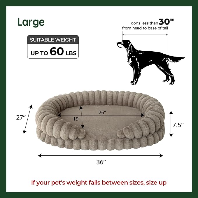 BALANCE Calming Dog Bed for Large Sized Dogs, 36 Inches Oval Washable Pet Bed with Sides, Orthopedic Pet Couch Sofa with Non-Slip Bottom, Oatmeal
