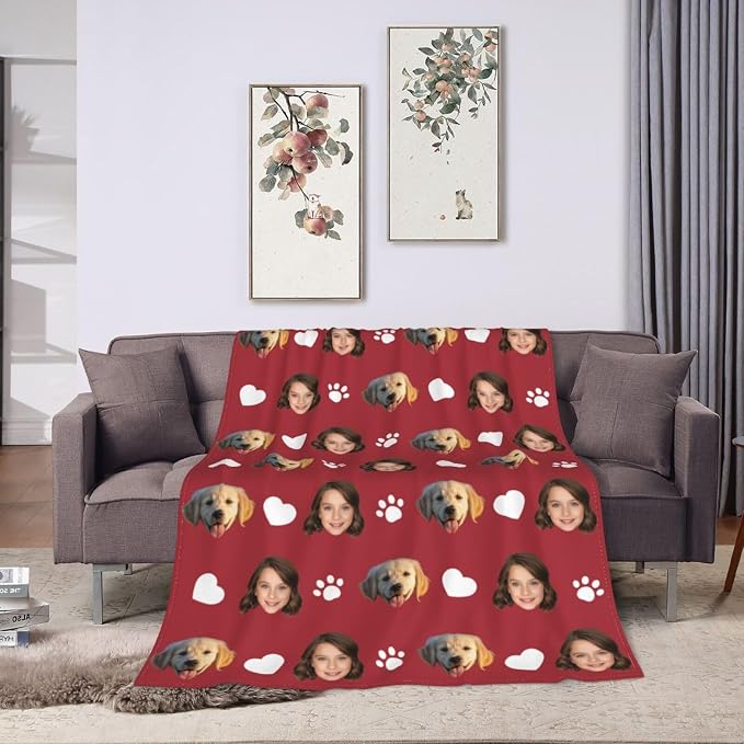 Nxwdwqa Personalized Dog Blanket Throws with Photos, Custom Pet Name Blanket, Dog Gifts for Pet Lovers, Customized Puppy Blanket for Adult Kid Birthday Christmas Fathers Mothers Valentines Gift