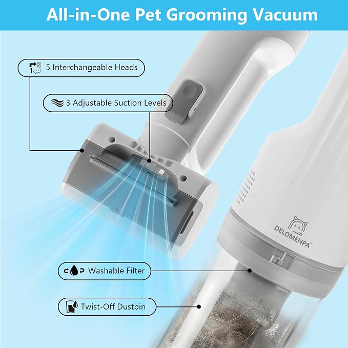 Pet Brush With Vacuum | 5-in-1 Hair Shedding & Vacuum Tool Kits | DELOMENPA Pet Brush With Vacuum | 5-in-1 Hair Shedding & Vacuum Tool Kit