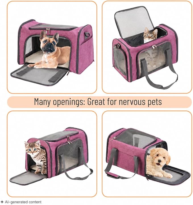 Mr. Pen- Pet Carrier, 17.5" x 11.2" x 11.5", Medium Size, Pink | Portable Travel Carrier for Small Pets, Cats & Small Dogs, Breathable Mesh, Safety Inner Leash