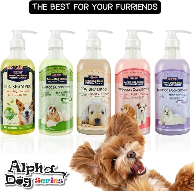 Natural Dog Shampoo and Conditioner with Aloe Vera, pH Balanced Oatmeal Shampoo for Dogs, Tear-Free Dog Shampoo for Sensitive Skin, 26.4 Oz (Pack of 6)