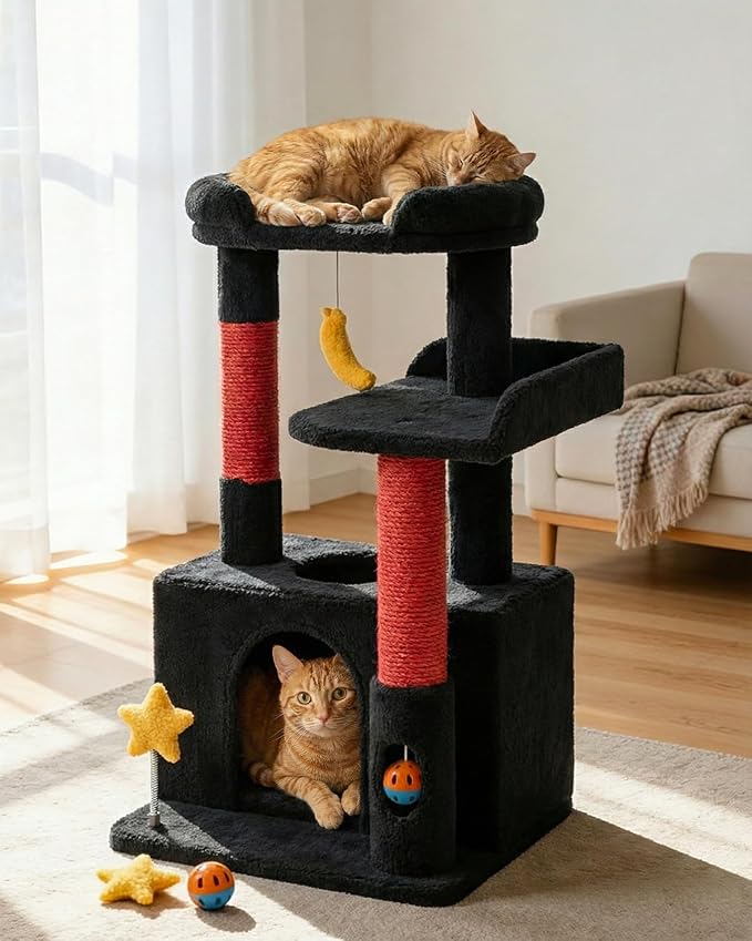 Small Cat Tree, Compact 30" Cat Tower for Indoor Kittens | Plush Finish, Cozy Condo, Soft Top Perch, Sisal Scratching Post, Dangling Ball Toy, Anti-Tip Base, for Cats up to 15 lbs