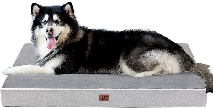 EHEYCIGA XXL Orthopedic Dog Crate Bed with Memory Foam, 47x29Inch, Grey | High Density Egg Crate Foam, Waterproof Liner, Washable Removable Cover, Non-Slip Bottom, Fits Crate, Floor and Sofa