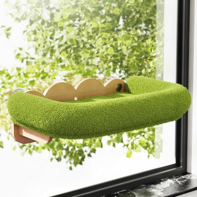 Fenteer Cat Window Hammock Perch Bed Lounger with Solid Wood Frame and Soft Textured Surface Secure Window Mount with Strong Suction for