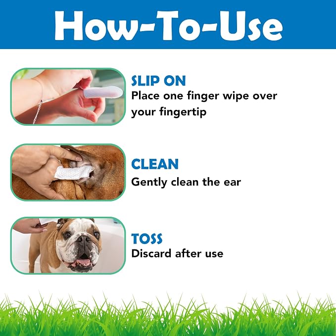 Squishface Ear Wipes – Finger Wipe Dog Ear Itch & Cleaner, 60 Count