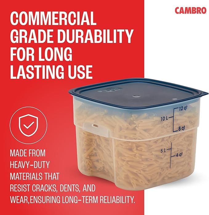 Cambro FreshPro 12 Quart (QT) Food Storage Container with Lid (Restaurant Grade) - for Food Prep, Commercial Kitchen, Pet and Dog Food Container (Translucent)