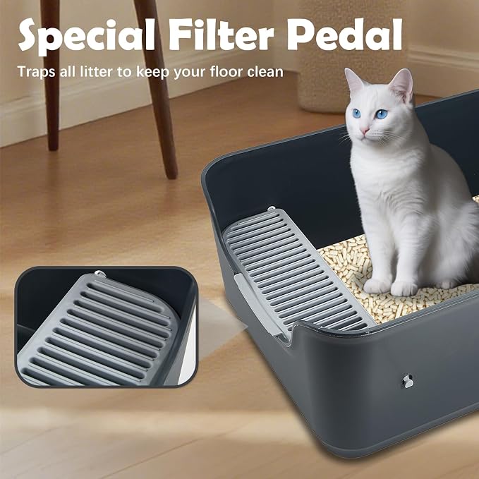 Large Cat Litter Box with High Sides,Cat Boxes for Indoor Cats,Cat Litter Pan for Kitty,Litter Box with Low Entry,Easy to Clean,Anti-Splashing (Dark Grey)