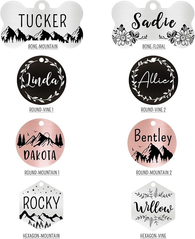 Ultra Joys Stainless Steel Pet ID Tag Dog Name Tags Personalized Front and Back Engraving, Customized Dog Tags and Cat Tag, Optional Engraved on Both Sides, Round Tag Vine Design 2, Silver Small