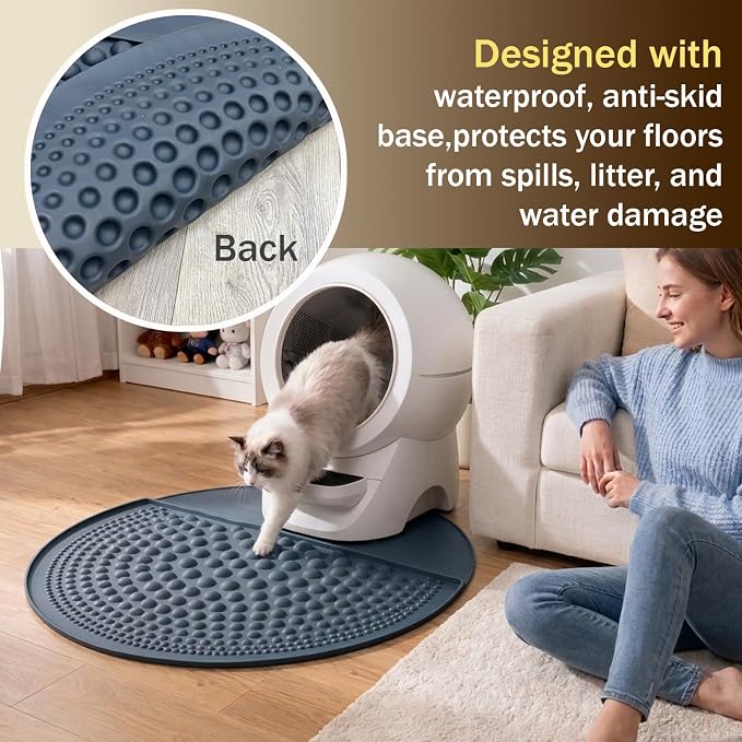 PetPals Silicone Cat Litter Trapping Mat, 32" Round Air-Bubble Litter mat | Waterproof & Non-Slip Litter Catcher, Self-Cleaning Litter Box Mat, Large Litter mat for Automatic Litter Box, Grey
